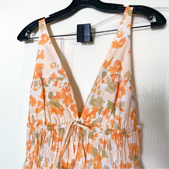 Peony Dress Vacation Cotton Floral Lightweight Summer Maxi Pastel Orange M EUC - Picture 4 of 6